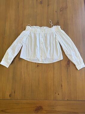 J.O.A. Just One Answer Sz XS 100% Cotton White Off-Shoulder Ruffle Long Blouse